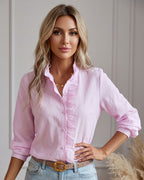 Camisa Feminina Com Babados Frontais E Manga Longa