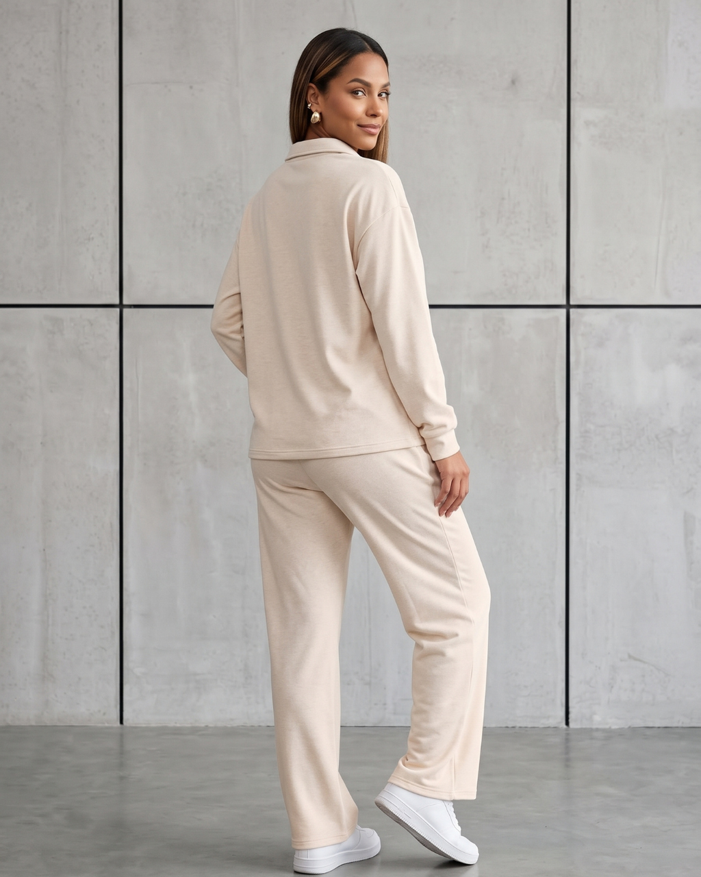 Conjunto Blusa Gola Polo Manga Longa E Calça Pantalona Casual
