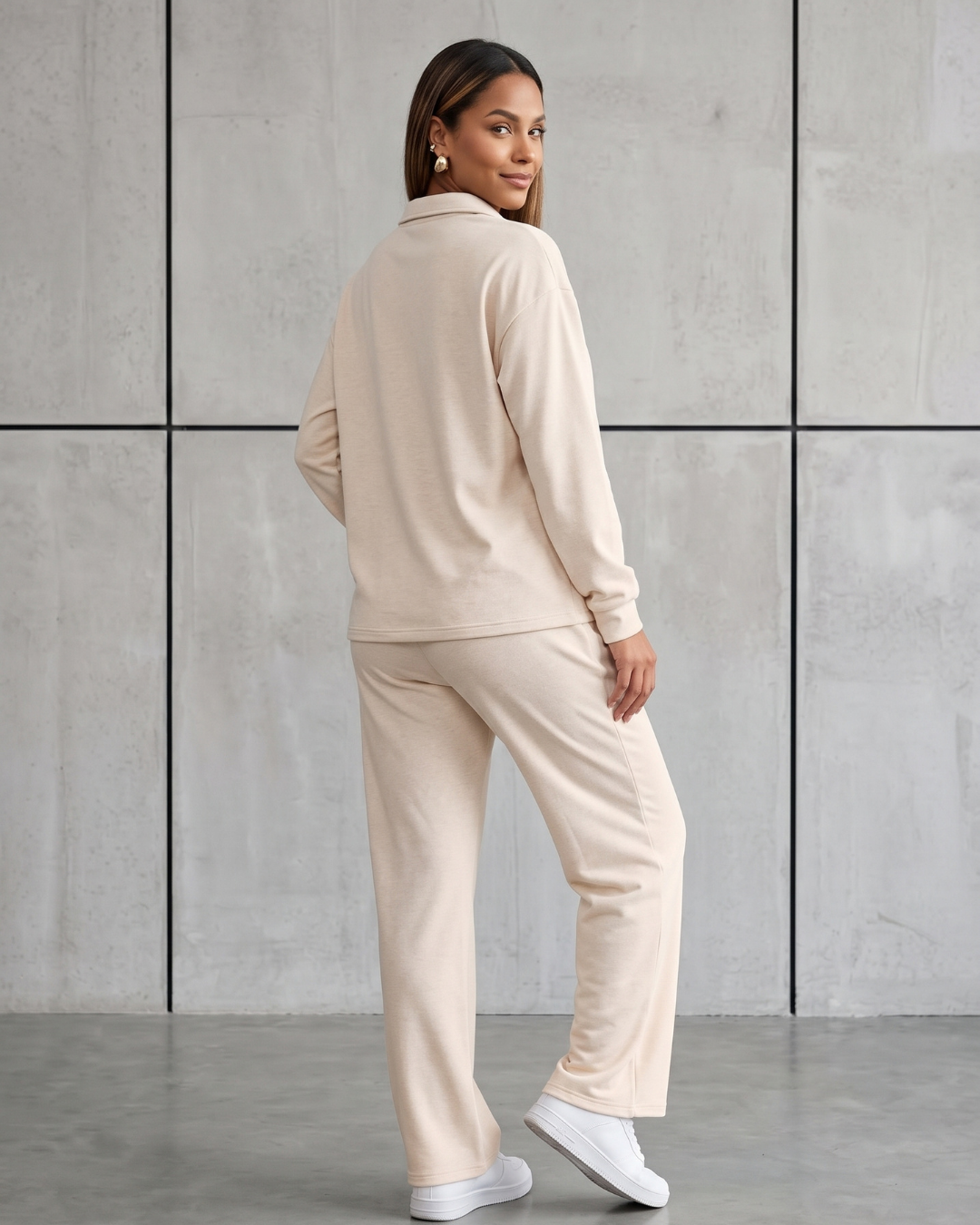 Conjunto Blusa Gola Polo Manga Longa E Calça Pantalona Casual