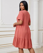Vestido Curto Soltinho Com Decote V E Babado Na Barra