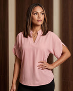Blusa Feminina Gola V Com Manga Curta Fluida Elegante