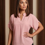 Blusa Feminina Gola V Com Manga Curta Fluida Elegante