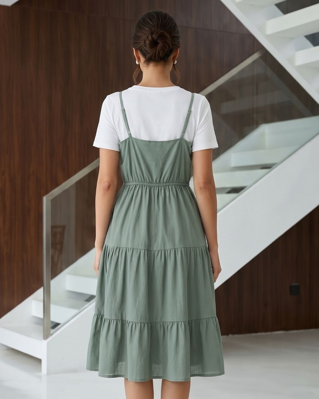 Vestido Midi 2 Em 1 Com Alças E Saia Em Camadas