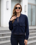 Jaqueta Bomber Cropped Com Bolsos Frontais Utilitária