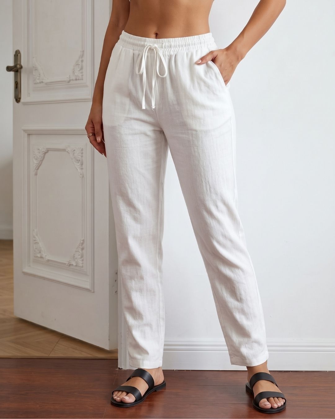 Calça Feminina Casual Com Cós Elástico E Cordão Ajustável