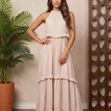 Vestido Longo Soltinho Com Babados E Saia Em Camadas