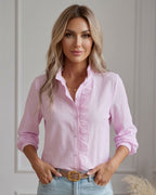 Camisa Feminina Com Babados Frontais E Manga Longa