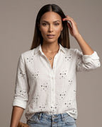Camisa Feminina Casual Manga Longa Com Botões E Gola