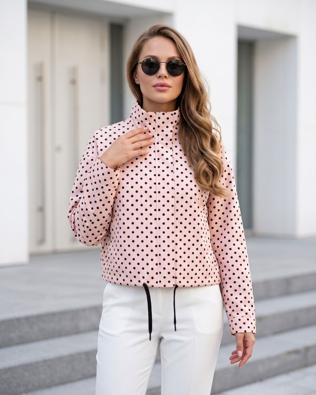 Jaqueta Feminina Puffer Estampada Com Poá E Gola Alta